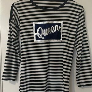 QUEEN OF SPARKLES Black and White Striped Long Sleeve Tee
